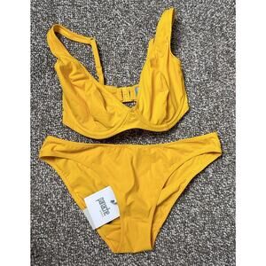 Panache Yellow Underwire Strap Bikini Top 32G Idol Billie & Med Brazilian Brief
